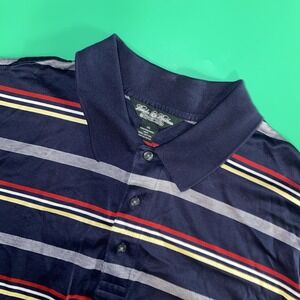 Brooks Brothers Polo Shirt Xl Navy Blue Strip Performance Knit Country Club Mens